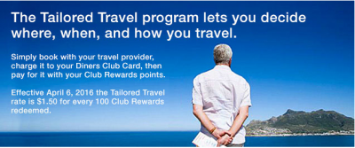 REMINDER: Redeem your Diners Club Club Rewards points by the end today for Tailored Travel credits at 1.7%