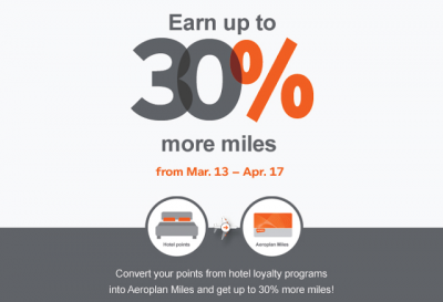 Up to 30% Bonus Aeroplan Miles when you convert hotel loyalty program points to Aeroplan