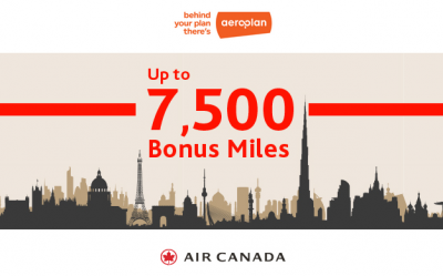 Earn up to 7,500 Bonus Aeroplan Miles on all Air Canada flights Worldwide