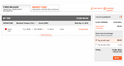 Hurry! Grab SWISS First Class Award Tickets via Aeroplan on their Montreal-Zurich route!! 70,000 Miles each way + $55