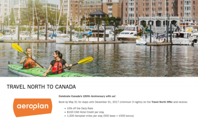 1,000 Bonus Aeroplan Miles, $150 credit & 15% off for Fairmont stays in Canada - Celebrate Canada 150