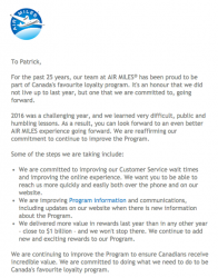 Some sort of apology letter from AIR MILES - the experience to get better but not the program itself