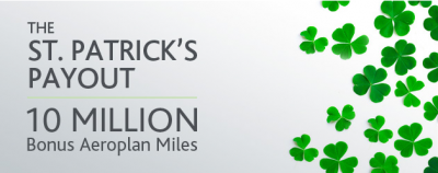 Air Canada St. Patrick's Payout - minimum 500 bonus Aeroplan Miles on each booking made with promo code