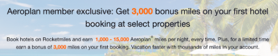 Earn 3,000 Bonus Aeroplan Miles on your first hotel booking made via Rocketmiles