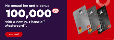 New welcome offer of 100,000 PC Optimum points on PC Financial Credit Cards