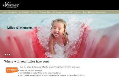 Aeroplan: Triple Miles at select Fairmont Hotels until the end of the year