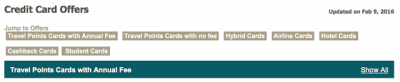 February 9 Update: New Credit Card page along with 23 new bonus offers