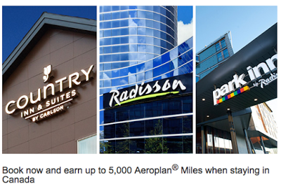 Earn up to 5,000 bonus Aeroplan Miles for stays at Carlson Rezidor hotels in Canada (Radisson, Country Inns, Park Inn)