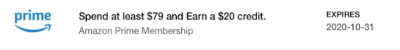 Hurry! New Amex offer for Amazon Prime - Spend at least $79 and Earn a $20 credit.
