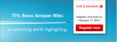 Air Canada: 75% Bonus Aeroplan Miles on select Air Canada routes in Canada
